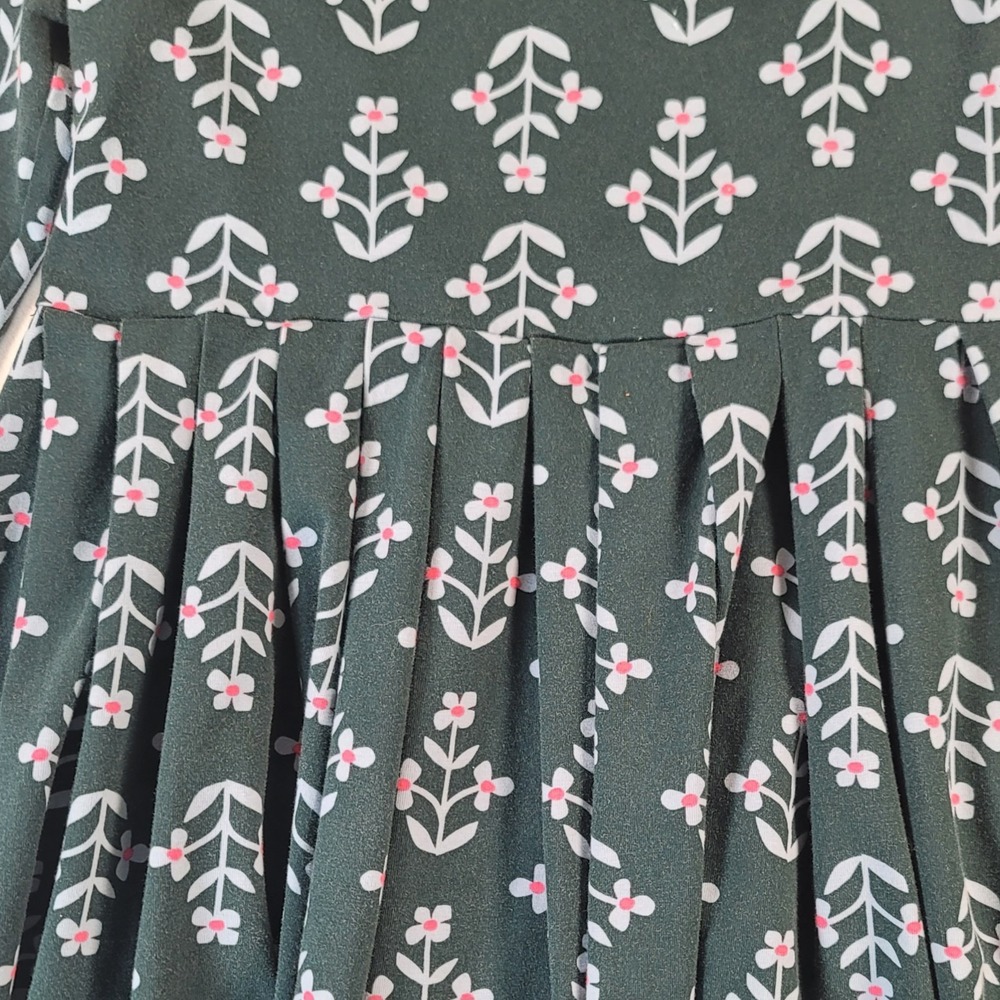 Hanna Andersson Girls 150 12 Green Floral Long Sleeve Pocket Dress - Picture 7 of 8